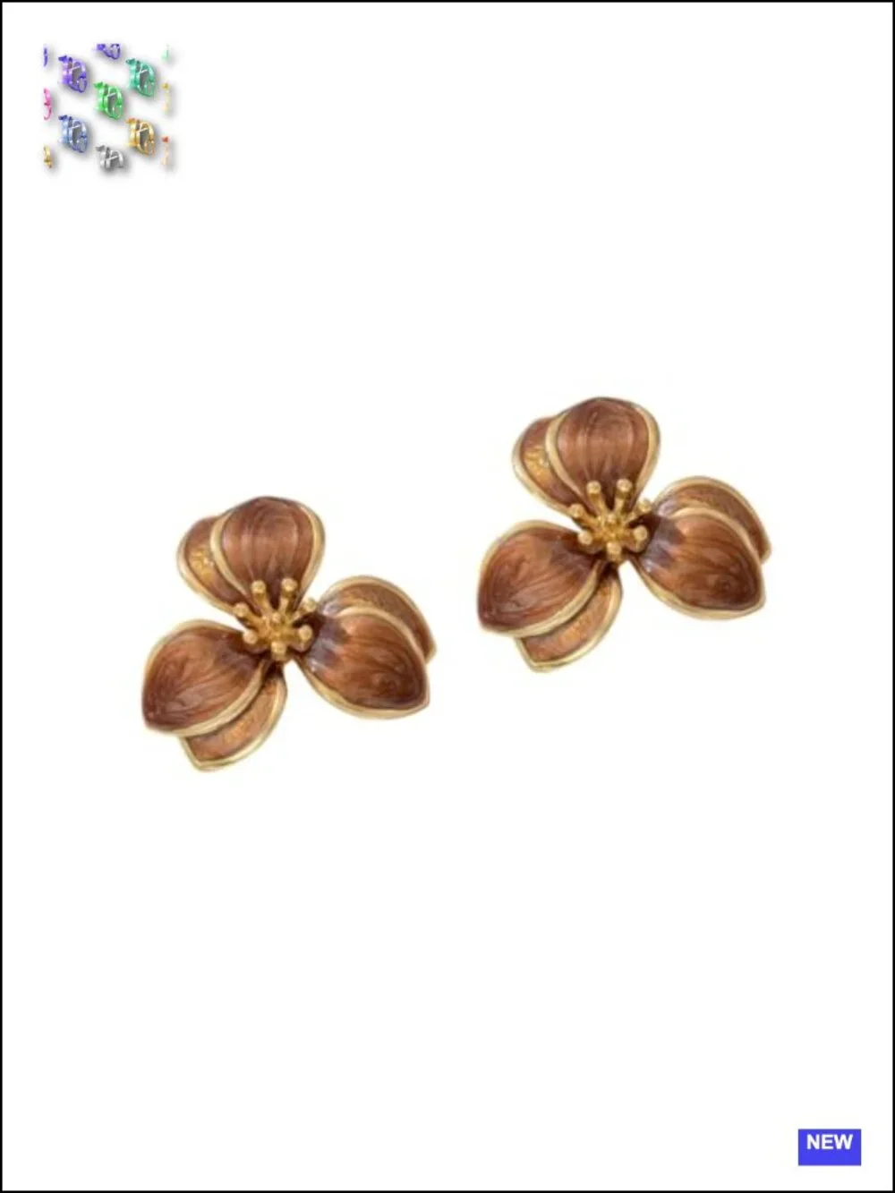 Gold Tone Enamel Floral Stud Earrings Statement Geometric Boho Jewelry